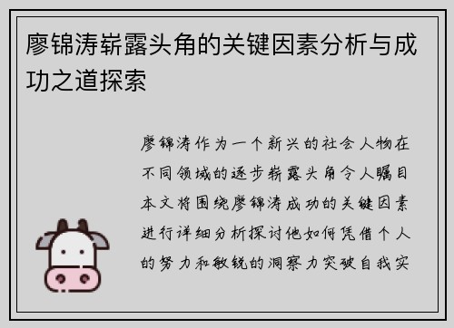 廖锦涛崭露头角的关键因素分析与成功之道探索